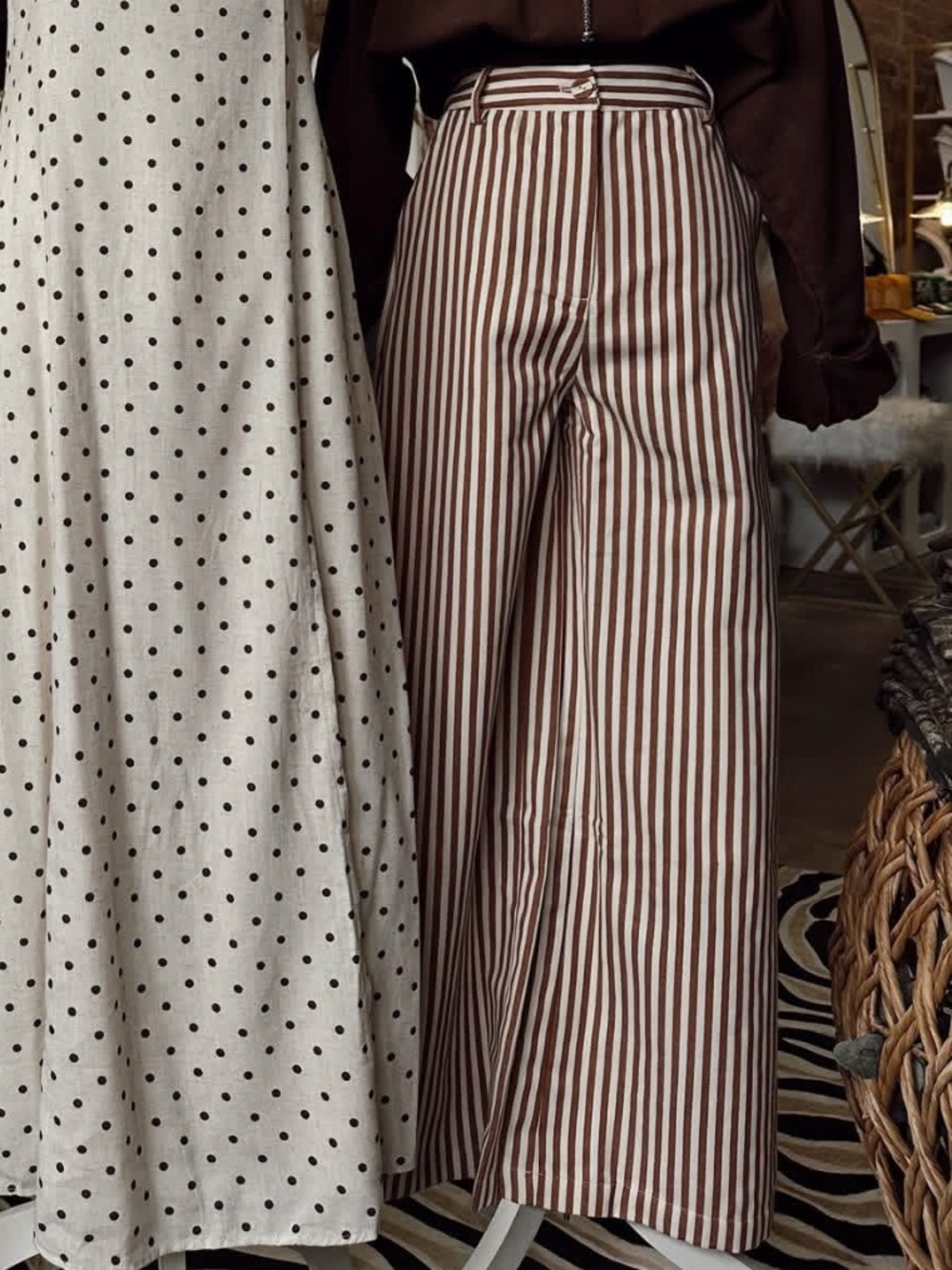 High-Rise Wide-Leg Light Brown Stripe Jeans